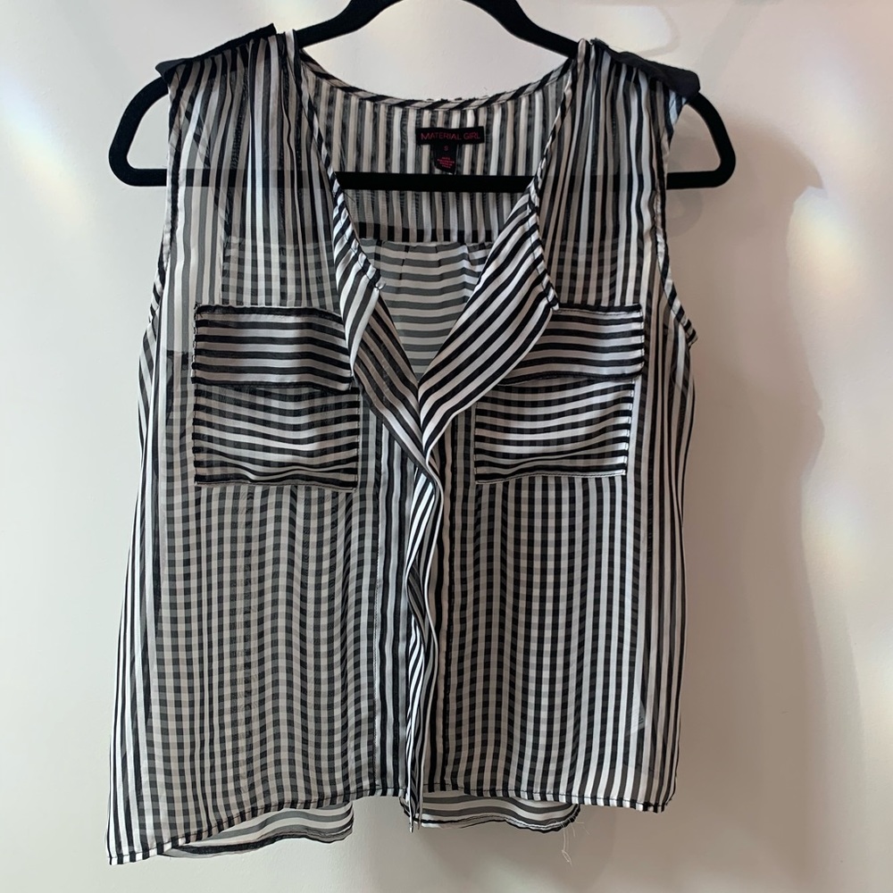 Material Girl Womens Black White Striped Blouse
